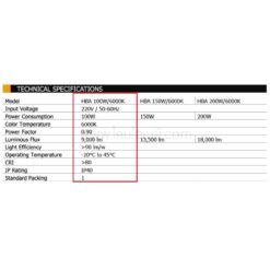 คุณลักษณะโคมไฮเบย์ LED (HBA) 100W (เดย์ไลท์) BEC