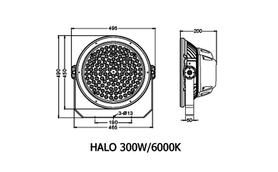 ขนาดของโคมไฮเบย์ LED HALO 200W (เดย์ไลท์) BEC