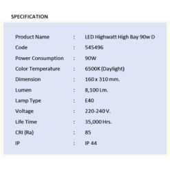 รายละเอียดหลอดไฟไฮเบย์ LED EVE 90W (เดย์ไลท์)