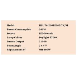 รายละเอียดโคมไฮเบย์ LED 200W (เดย์ไลท์) L&E
