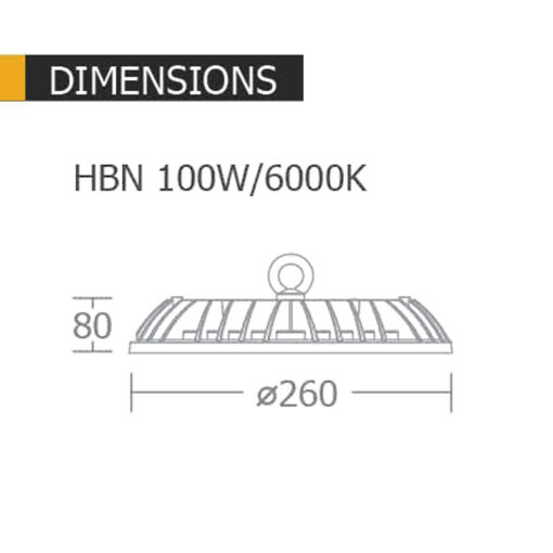 ขนาดของโคมไฟไฮเบย์ 100w HBN ยี่ห้อ BEC