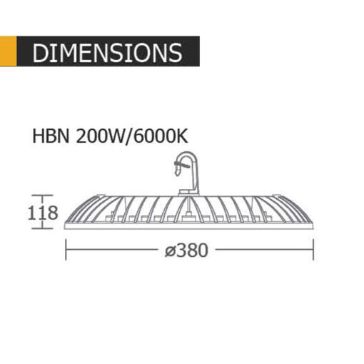 ขนาดของโคมไฟไฮเบย์ 200w HBN ยี่ห้อ BEC